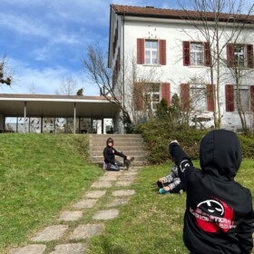 Hauskatze bewacht die Schule